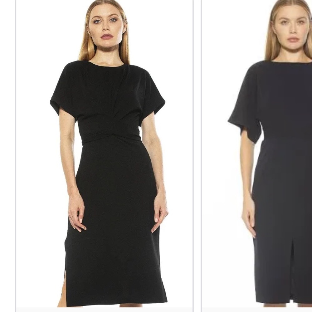 $225 Alexia Admor Black Ricki Midi Quiet Luxury tie Dress women size Medium
